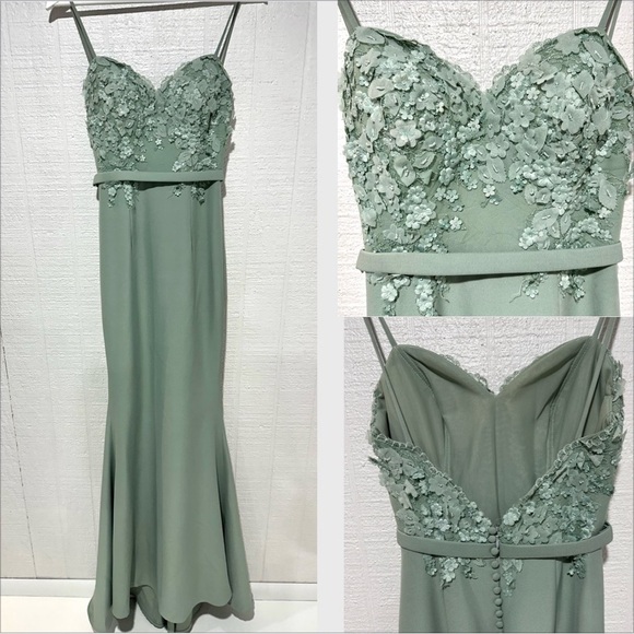 Portia & Scarlett floral appliqué bridesmaid/ formal gown sage green size S - Picture 1 of 14